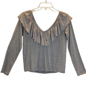 Express ruffle neck long sleeve tee gray size small